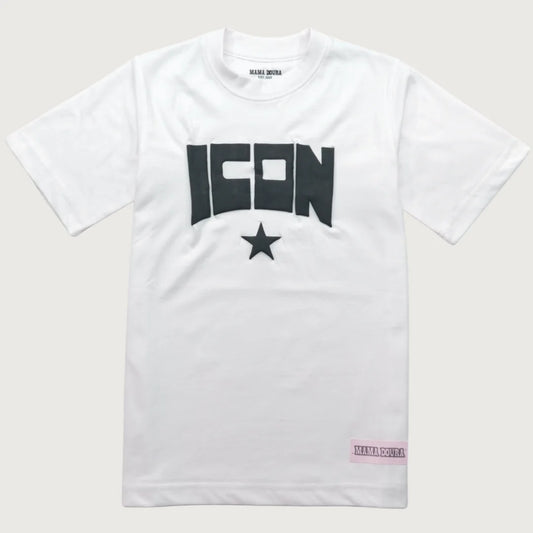 Snow White t-shirt with 'ICON' logo on a light gray background